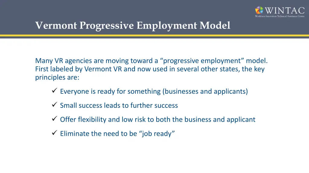 vermont progressive employment model