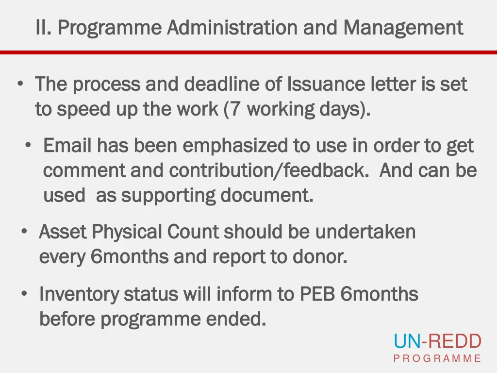 ii ii programme administration and management