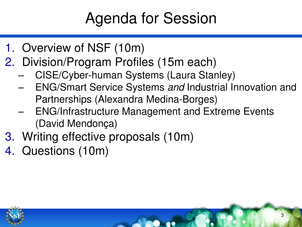 agenda for session