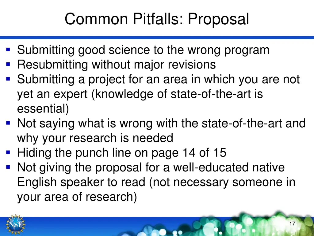 common pitfalls proposal