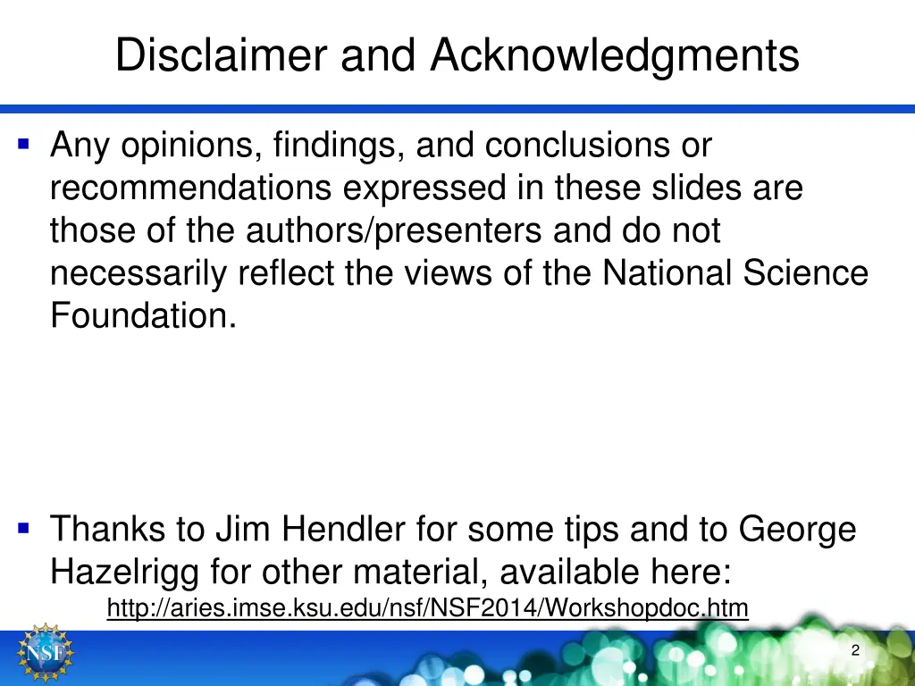disclaimer and acknowledgments