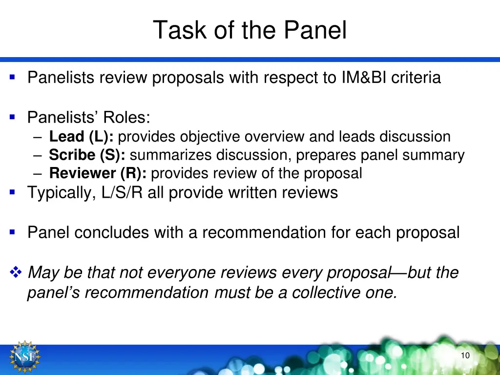 task of the panel