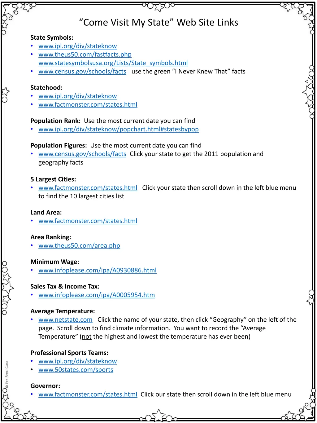 come visit my state web site links