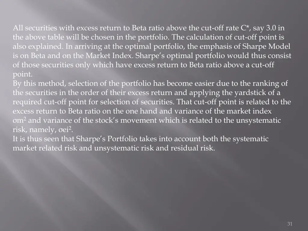 all securities with excess return to beta ratio