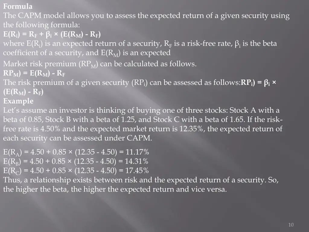 formula the capm model allows you to assess