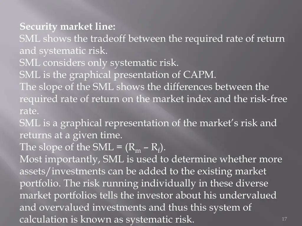 security market line sml shows the tradeoff