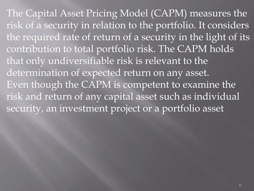the capital asset pricing model capm measures