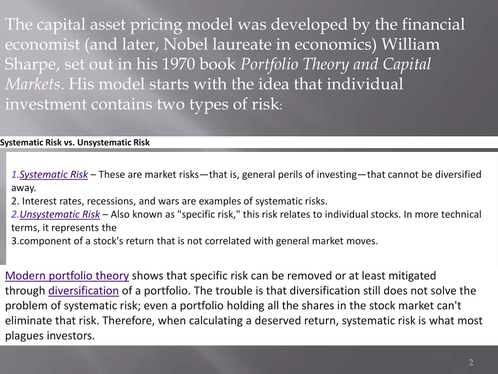the capital asset pricing model was developed