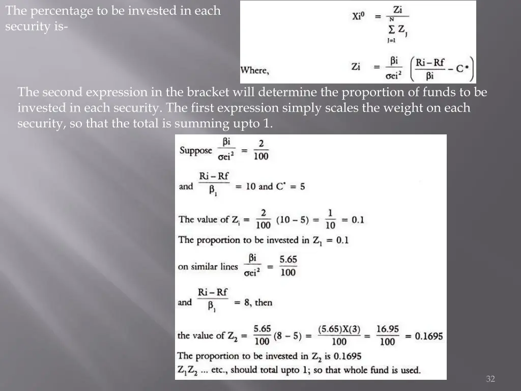 the percentage to be invested in each security is