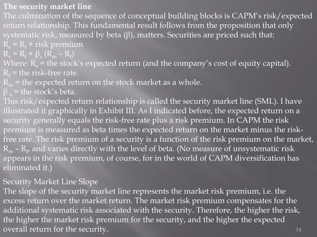the security market line the culmination