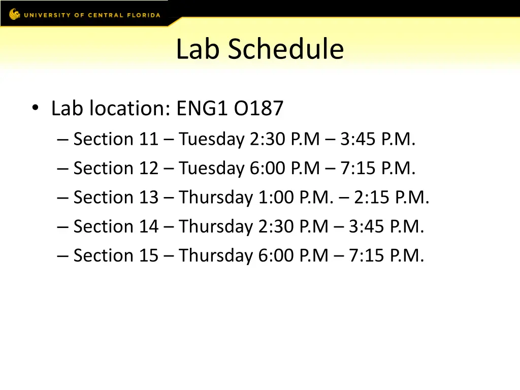 lab schedule
