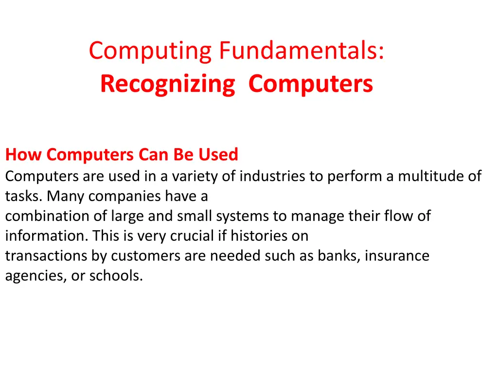 computing fundamentals recognizing computers