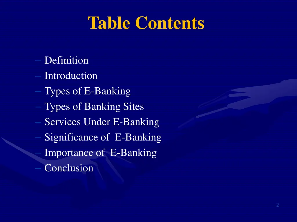 table contents