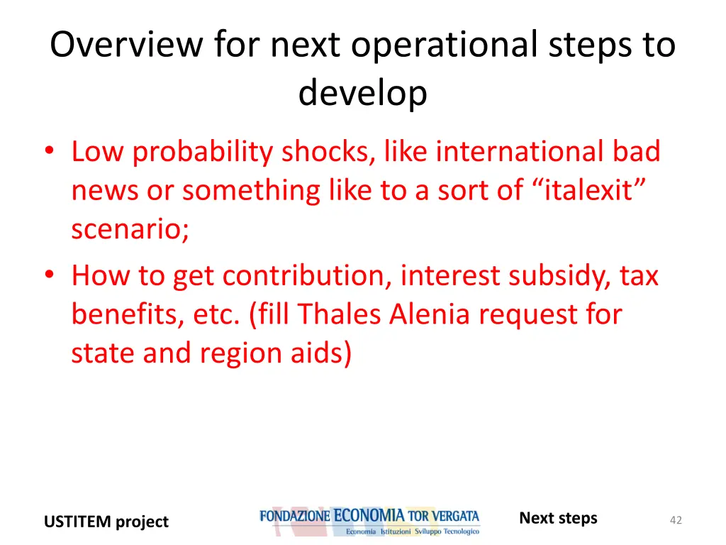 overview for next operational steps to develop