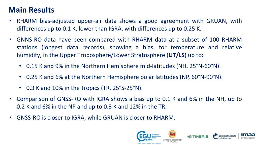 main results rharm bias adjusted upper air data