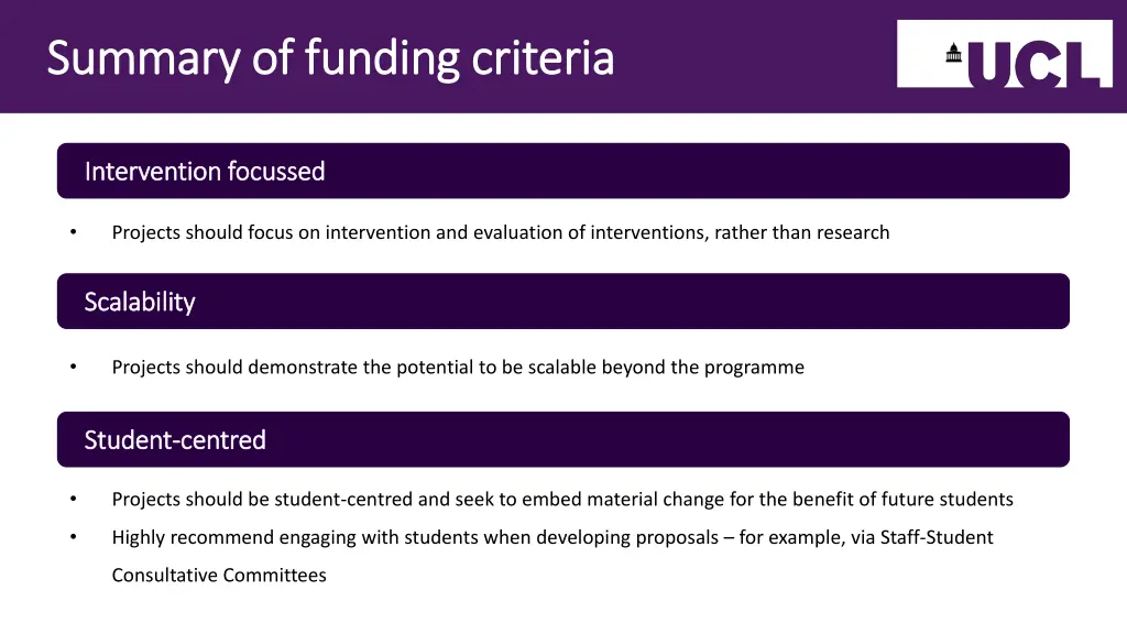 summary of funding criteria summary of funding 1