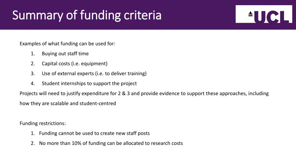 summary of funding criteria summary of funding 3