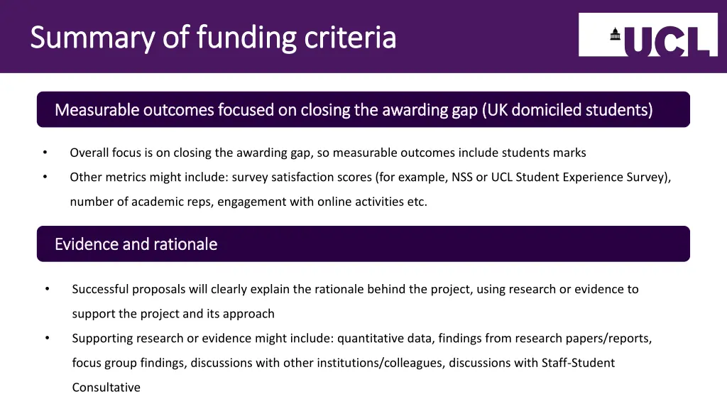summary of funding criteria summary of funding