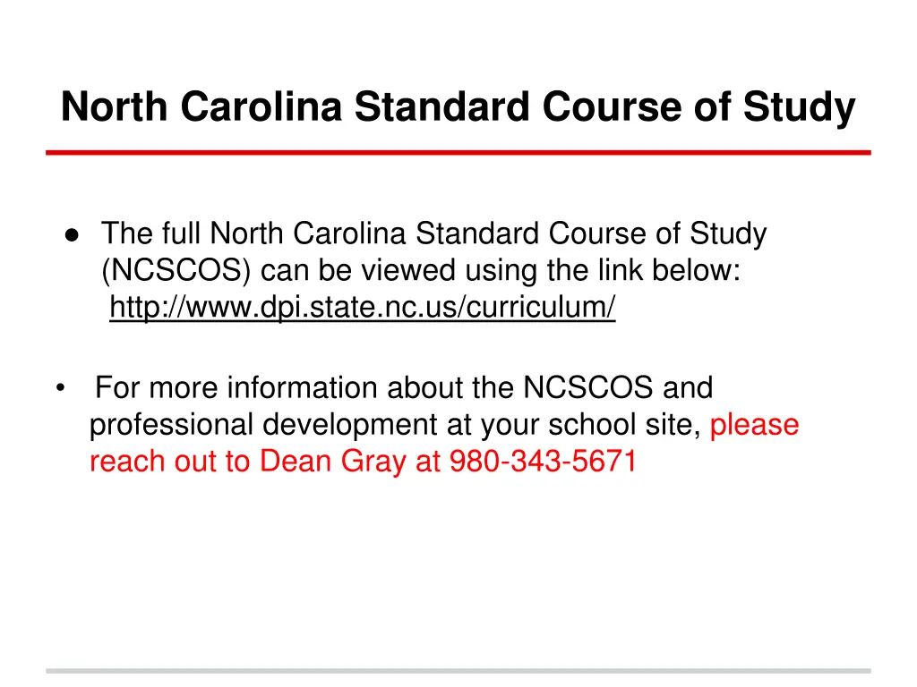 north carolina standard course of study