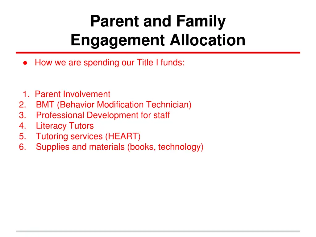parent and family engagement allocation