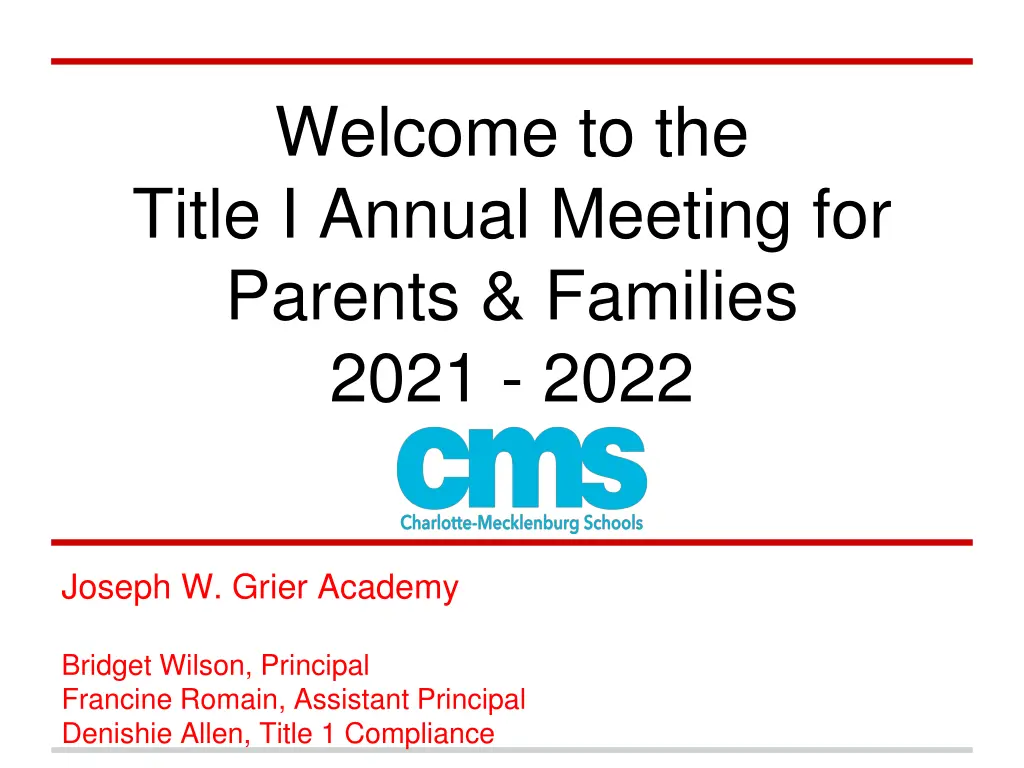 welcome to the title i annual meeting for parents