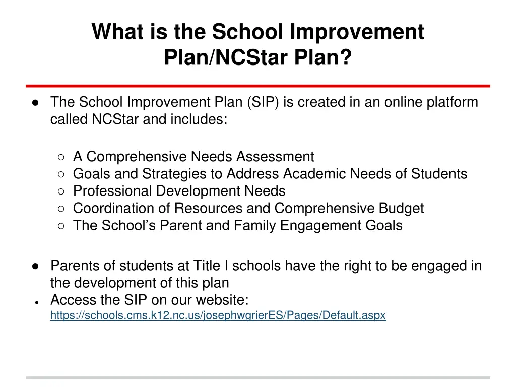 what is the school improvement plan ncstar plan