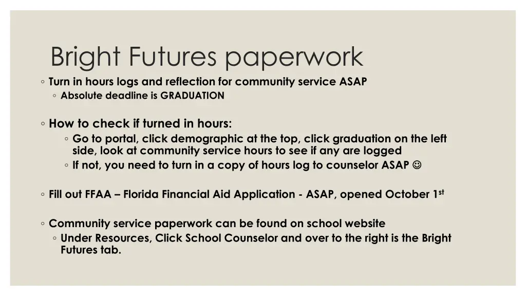 bright futures paperwork turn in hours logs