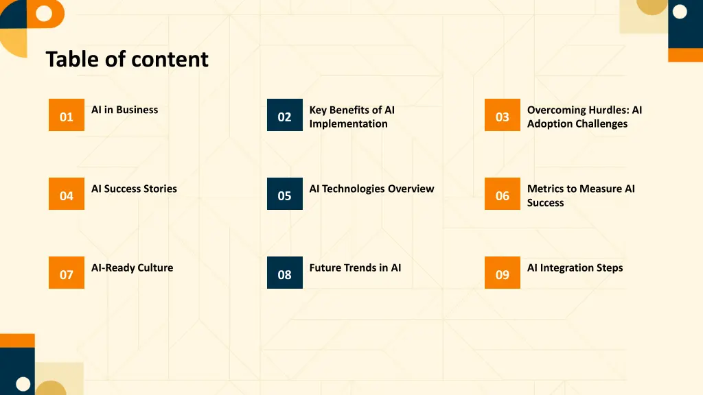 table of content