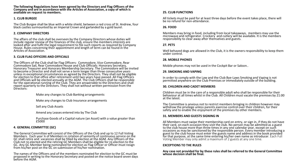 the following regulations have been agreed