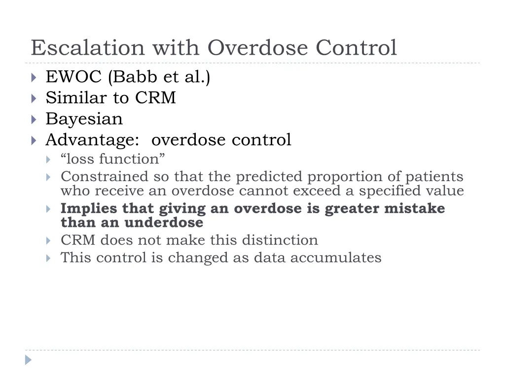 escalation with overdose control ewoc babb