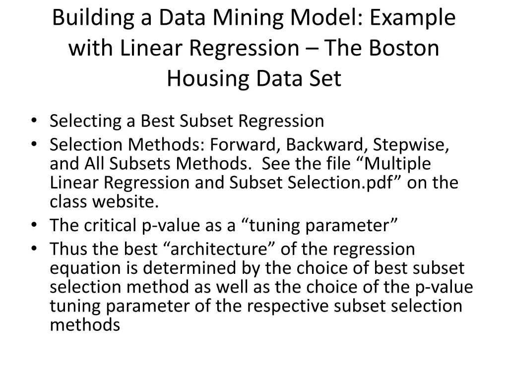 building a data mining model example with linear