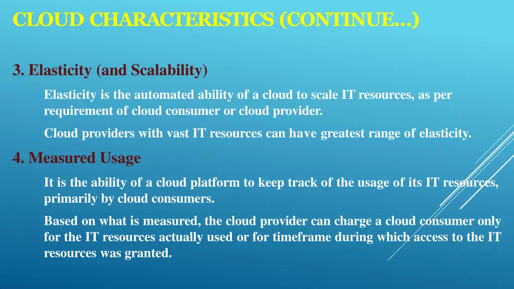 cloud characteristics continue 2