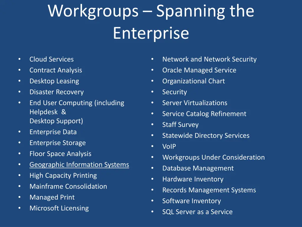 workgroups spanning the enterprise