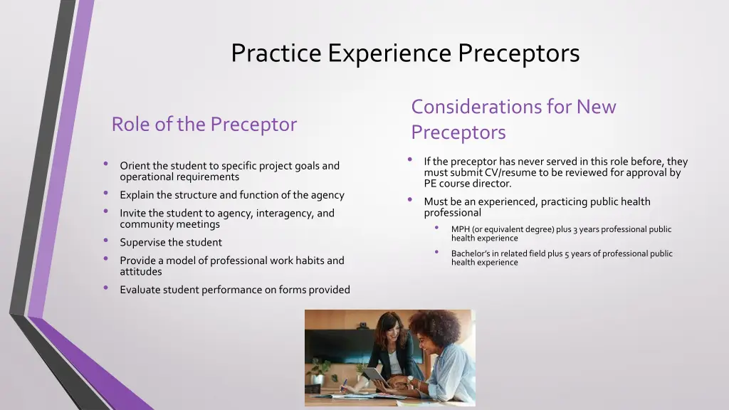 practice experience preceptors