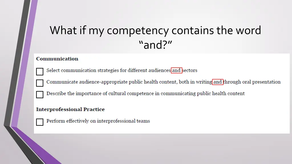 what if my competency contains the word and