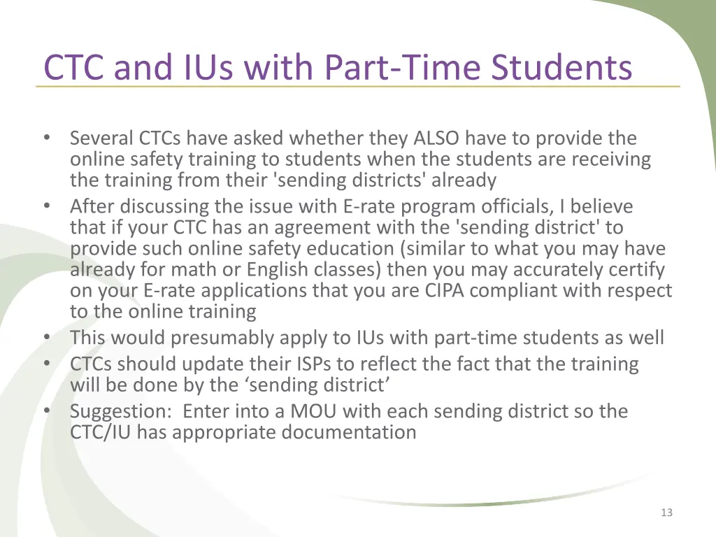 ctc and ius with part time students