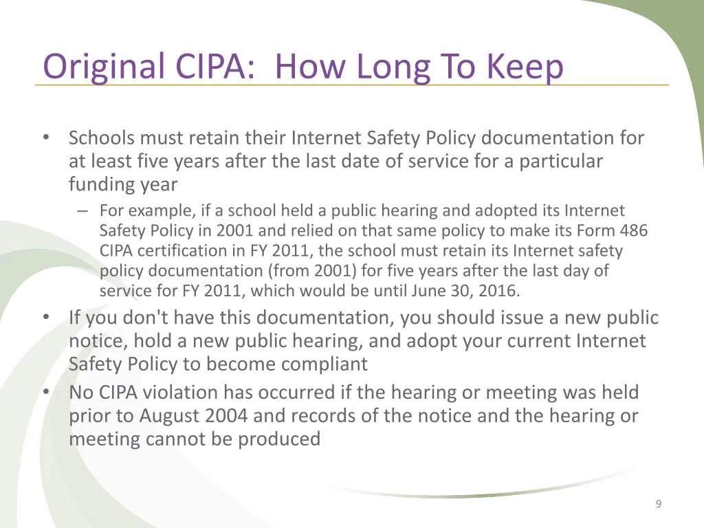 original cipa how long to keep