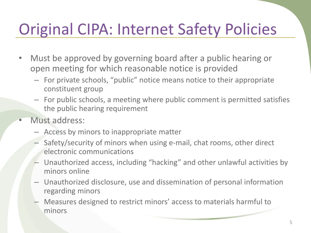 original cipa internet safety policies