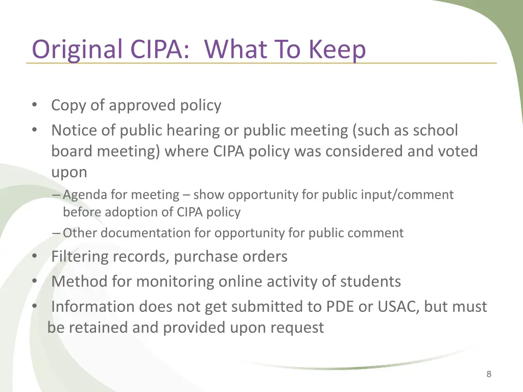 original cipa what to keep