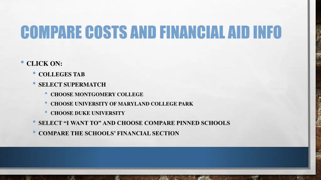 compare costs and financial aid info