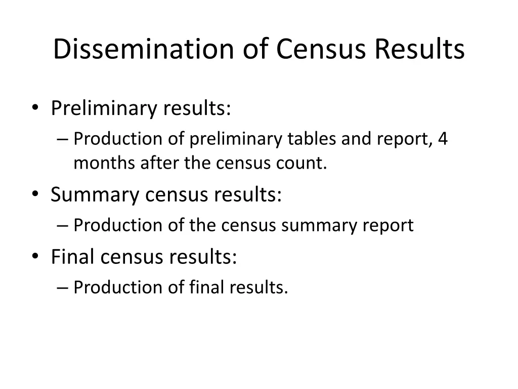 dissemination of census results