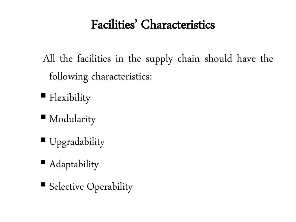 facilities characteristics facilities
