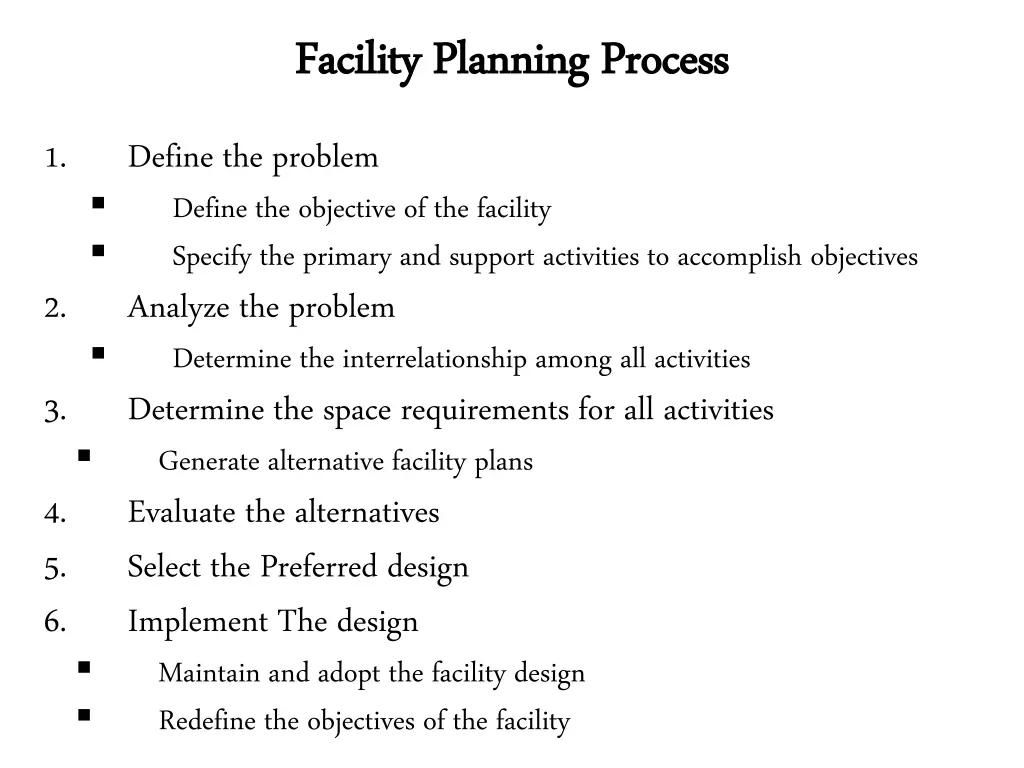 facility planning process facility planning