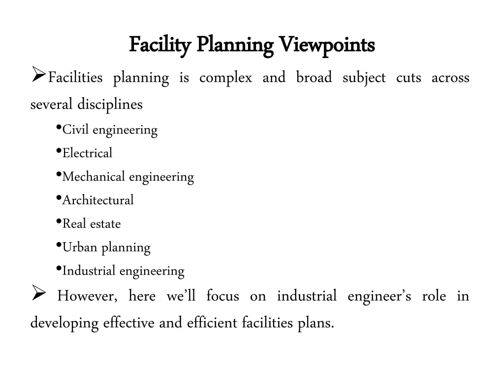 facility planning viewpoints facility planning
