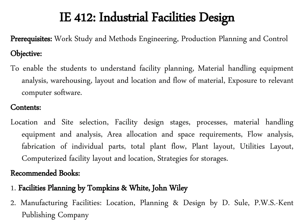 ie 412 industrial facilities design
