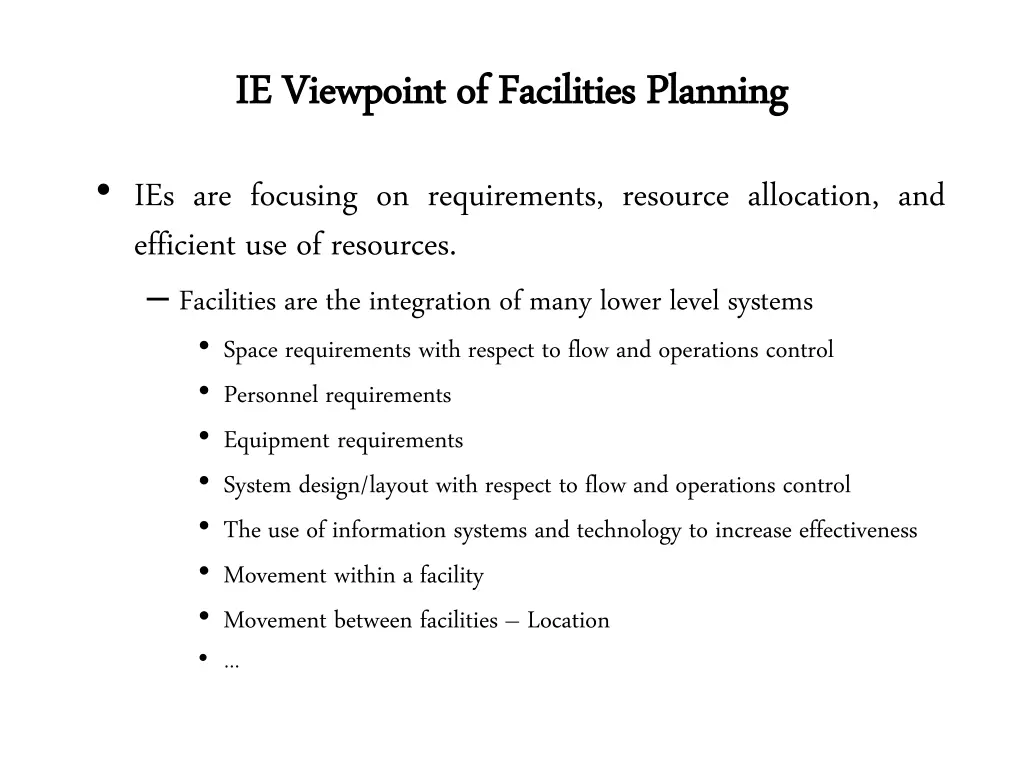 ie viewpoint of facilities planning ie viewpoint