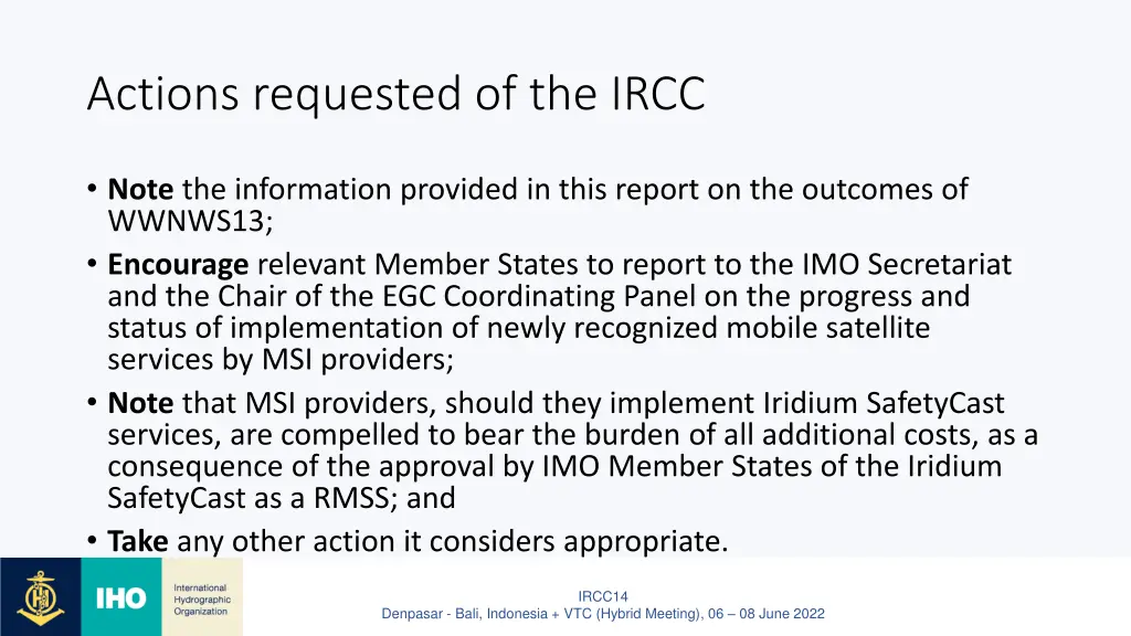 actions requested of the ircc