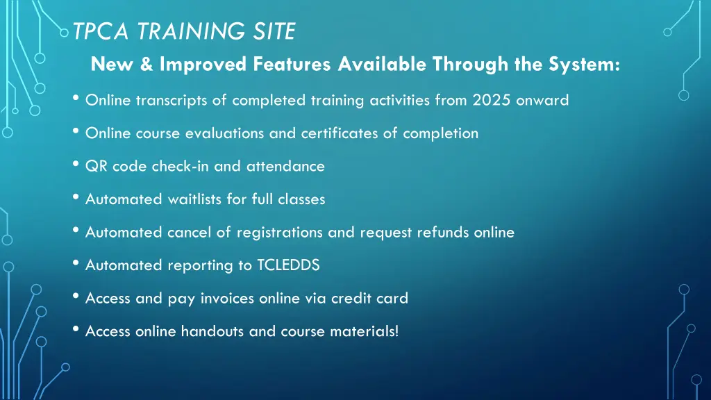 tpca training site new improved features