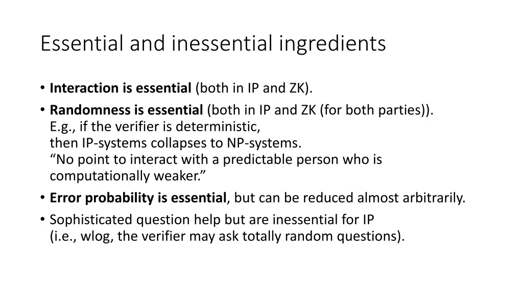 essential and inessential ingredients