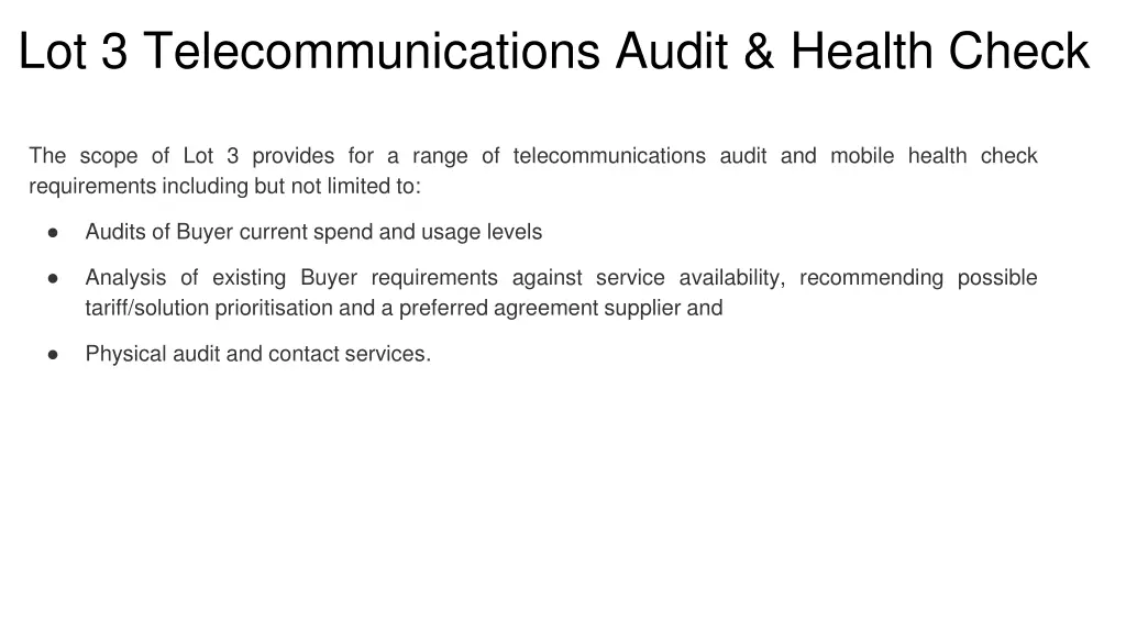 lot 3 telecommunications audit health check